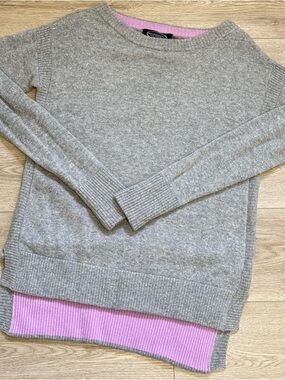 MAGASCHONI 100% Cashmere Gray & Lilac Crewneck Sweater Quiet Luxury High Low S